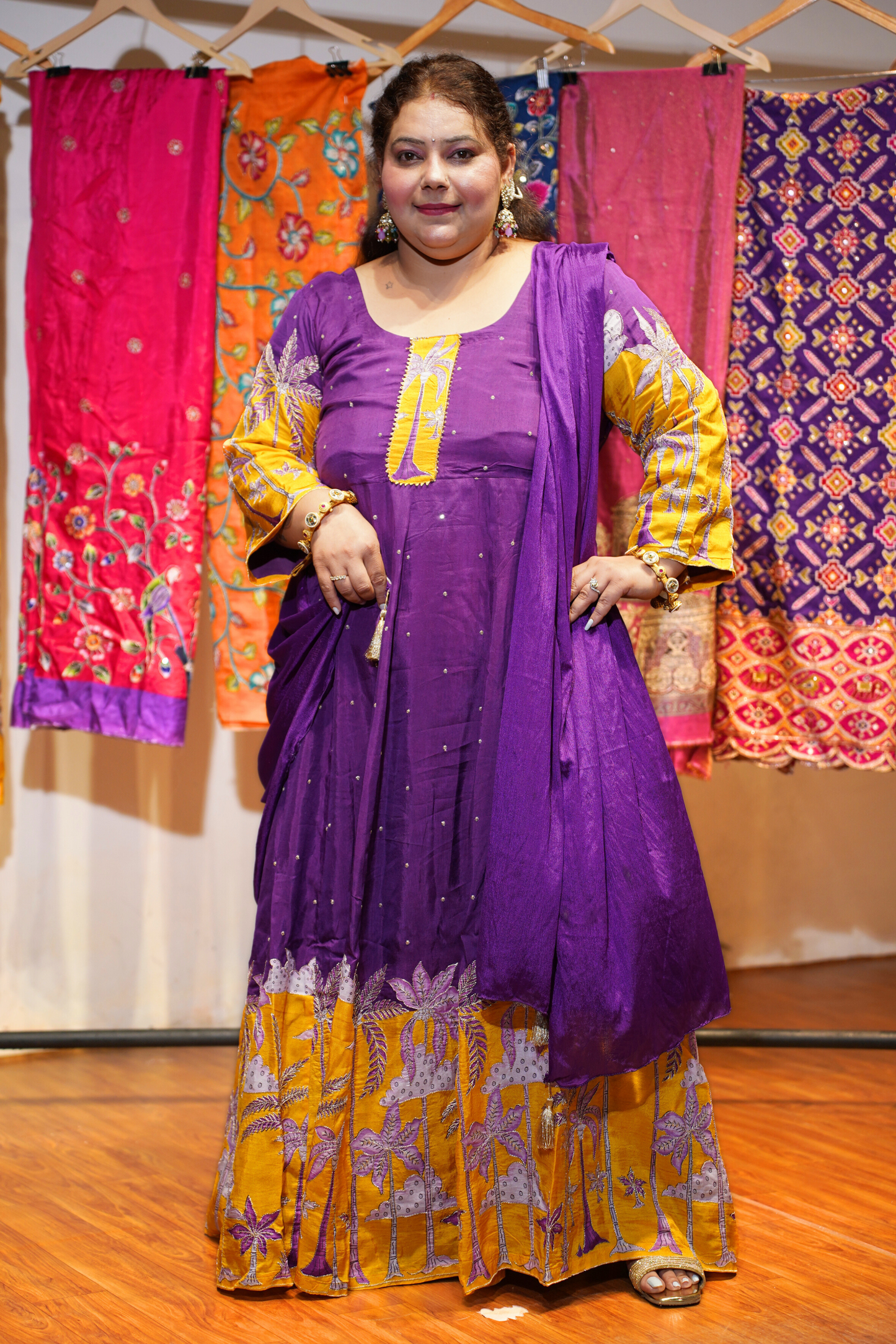 Vanya Purple Silk Dress with Exquisite Motifs