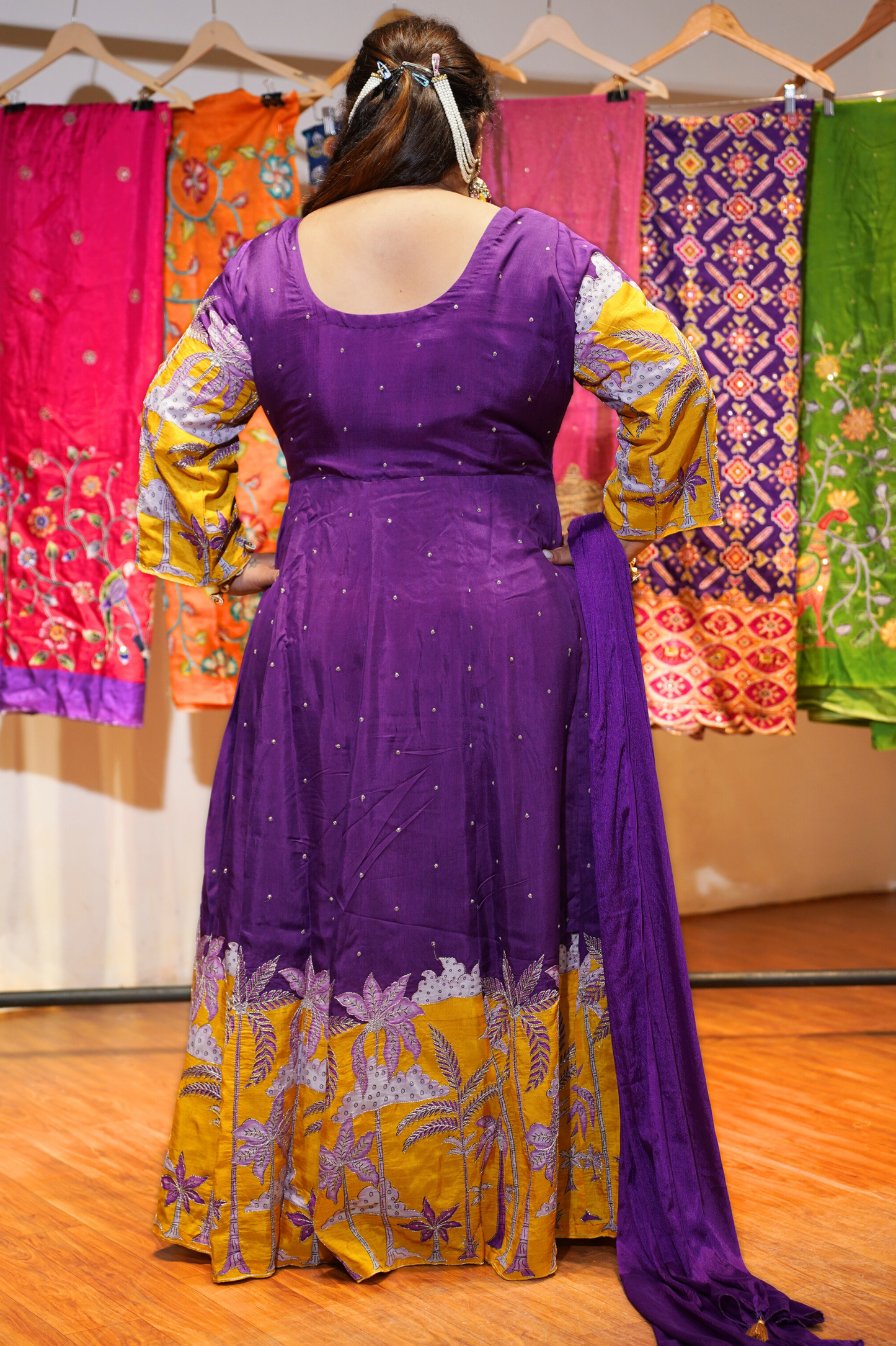 Vanya Purple Silk Dress with Exquisite Motifs