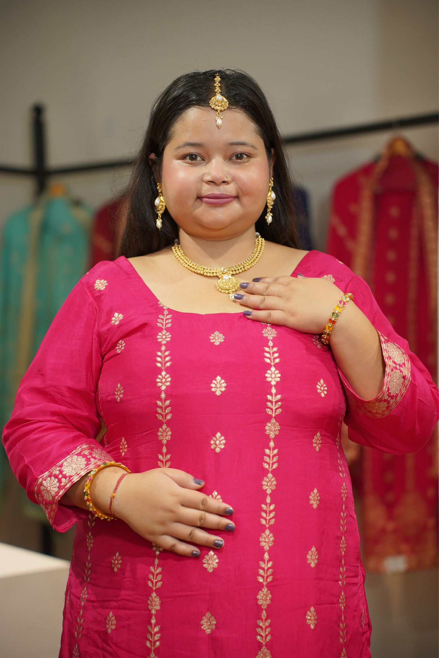 Varnika Pink Jacquard Silk Suit