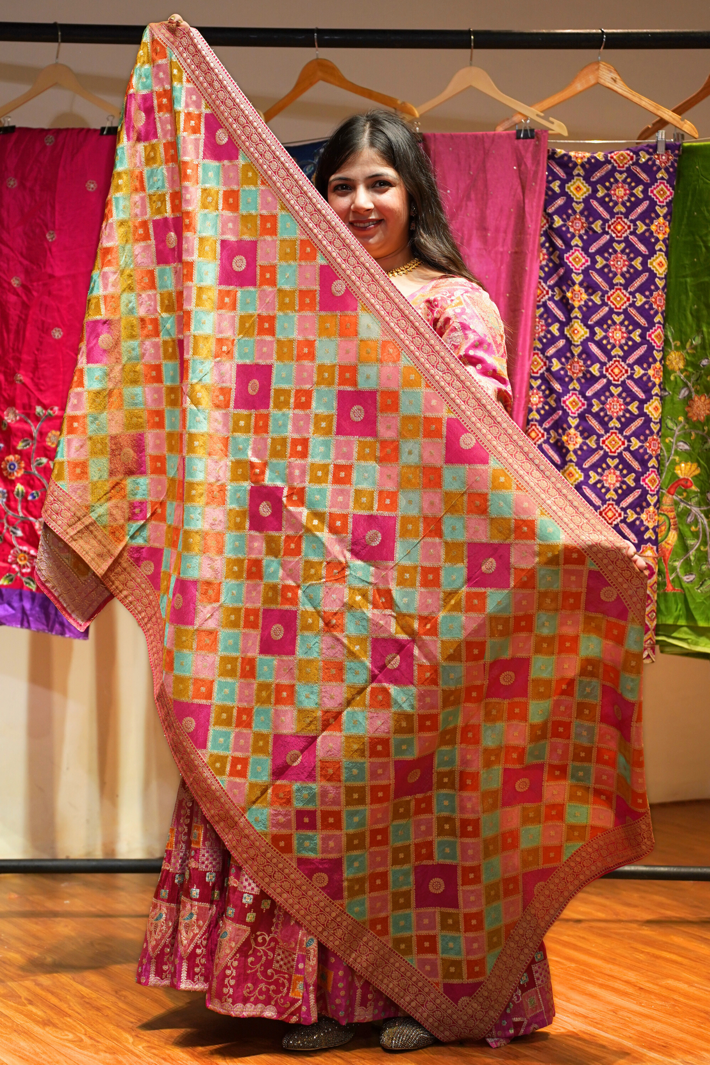 Vasudha Rose Silk Dress with Jacquard Weave