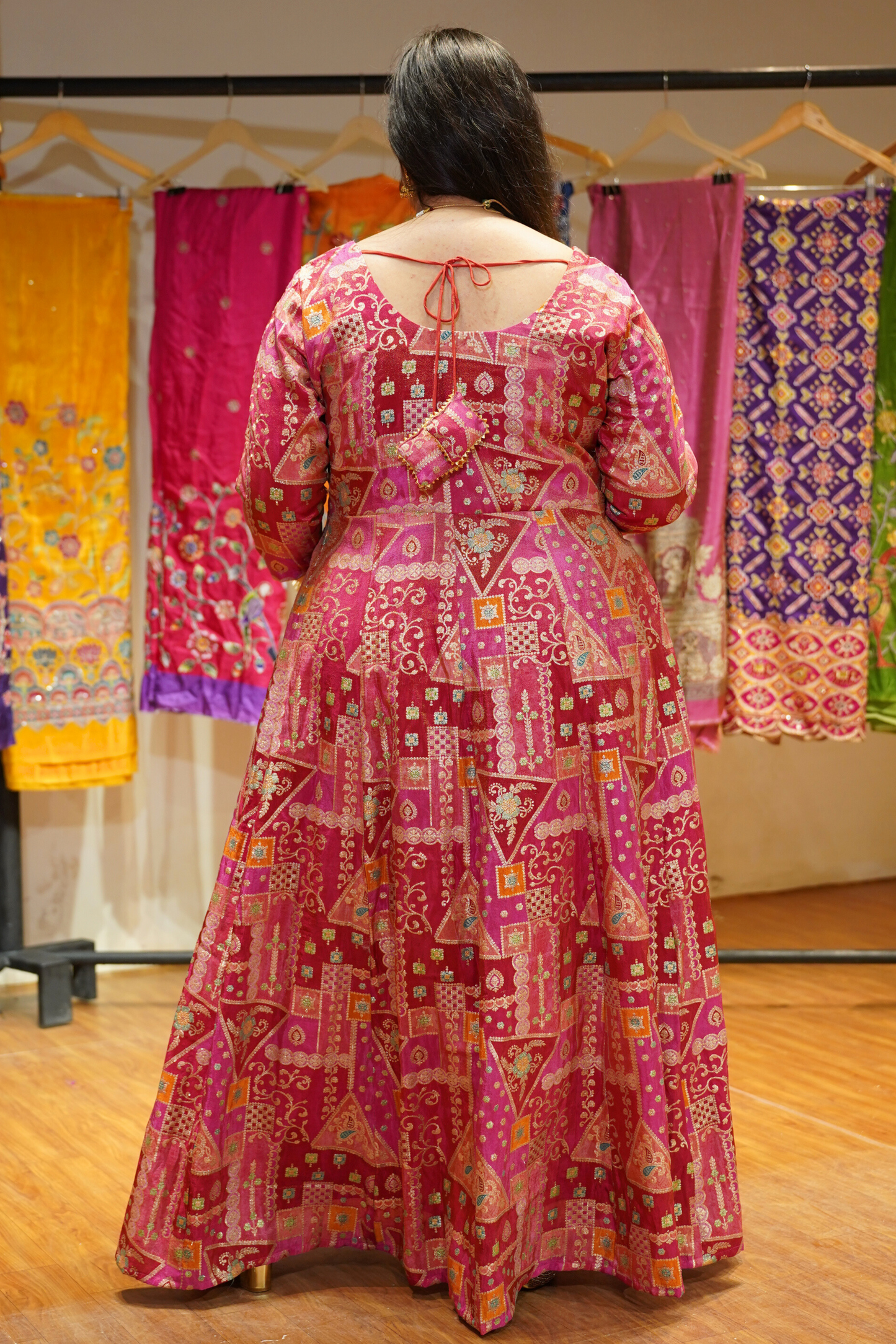 Vasudha Rose Silk Dress with Jacquard Weave