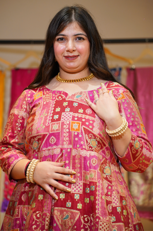 Vasudha Rose Silk Dress with Jacquard Weave