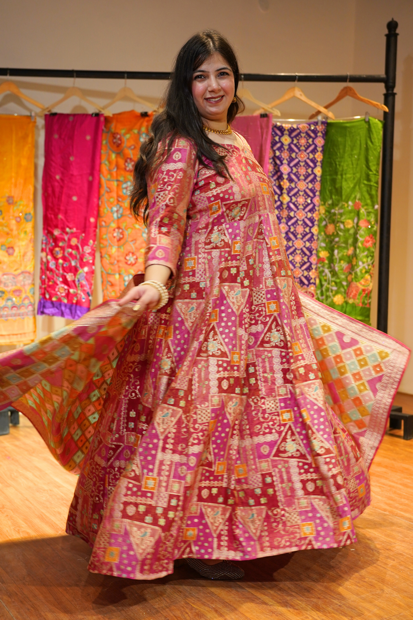 Vasudha Rose Silk Dress with Jacquard Weave