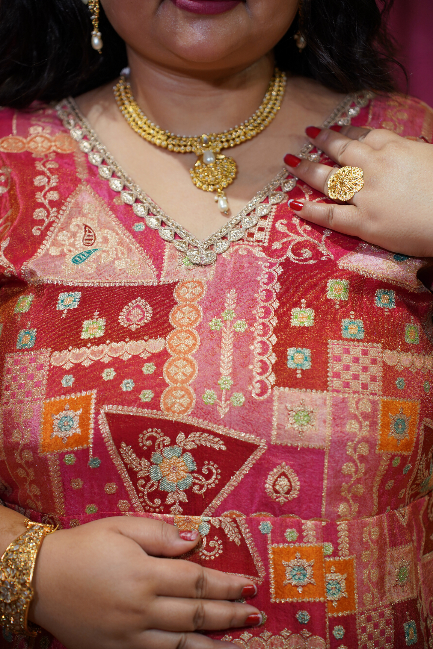 Vasudha Rubi Silk Dress with Jacquard Weave