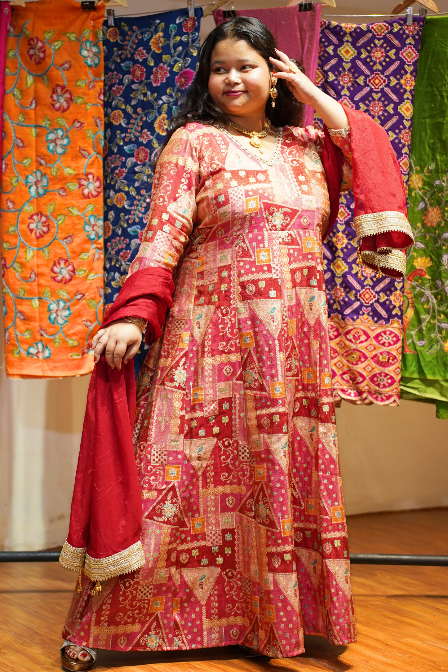 Vasudha Rubi Silk Dress with Jacquard Weave