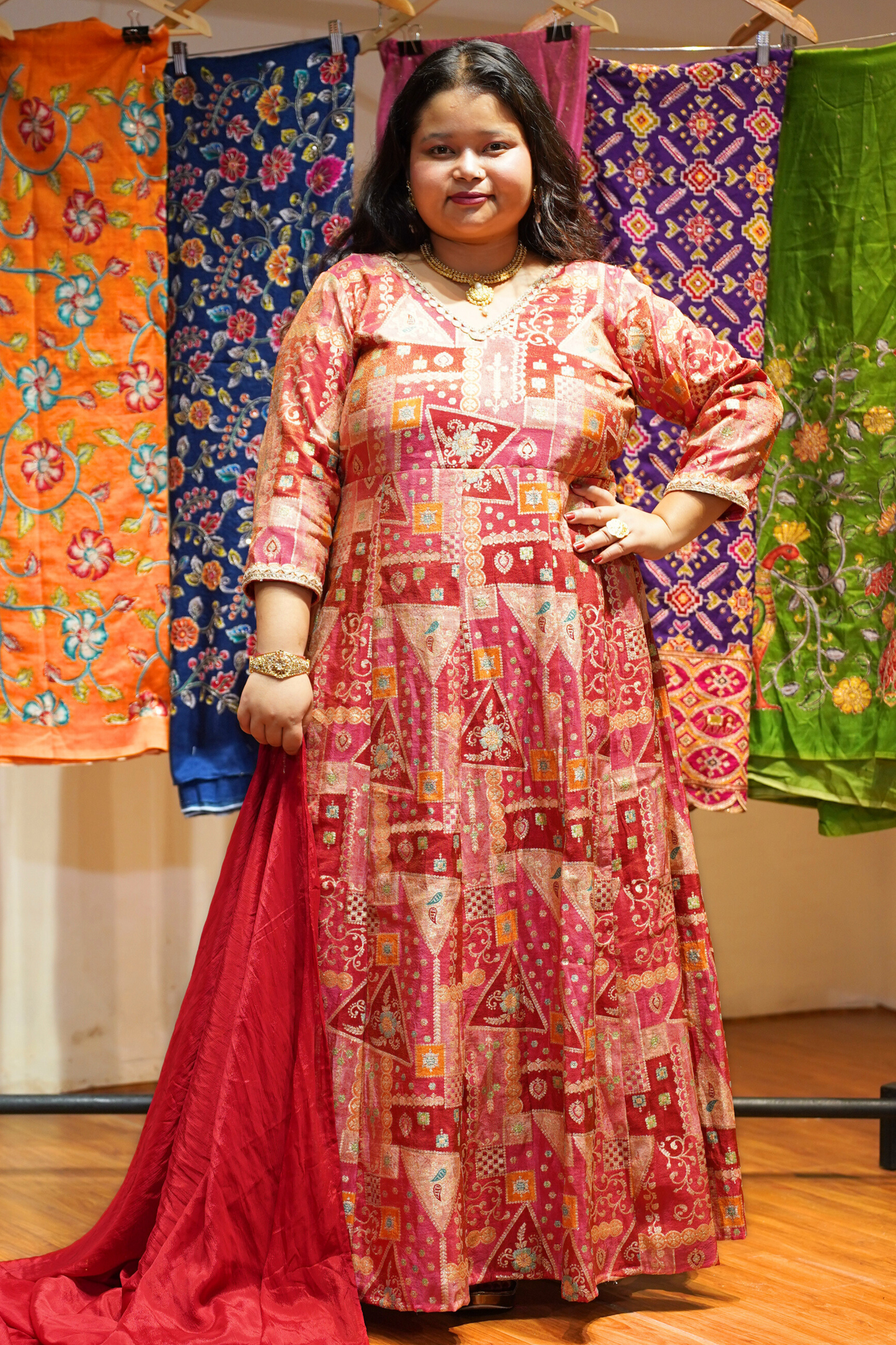 Vasudha Rubi Silk Dress with Jacquard Weave