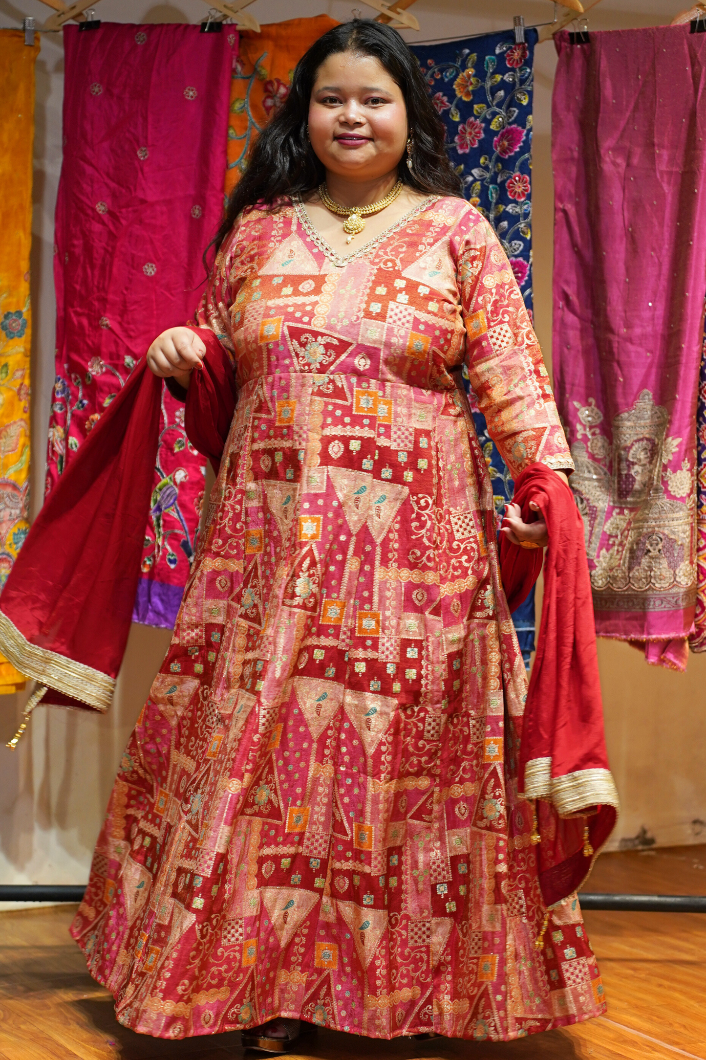 Vasudha Rubi Silk Dress with Jacquard Weave
