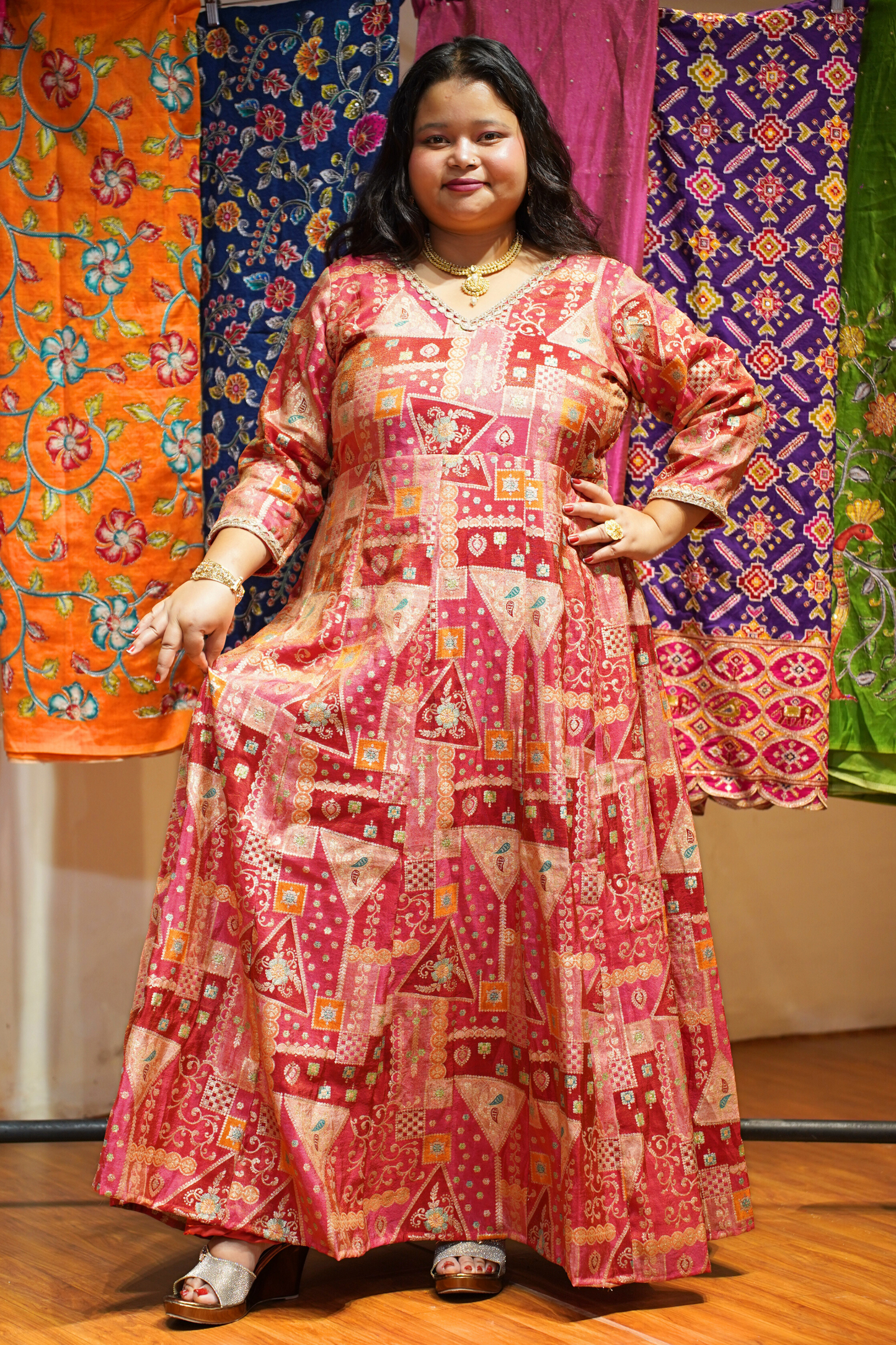 Vasudha Rubi Silk Dress with Jacquard Weave