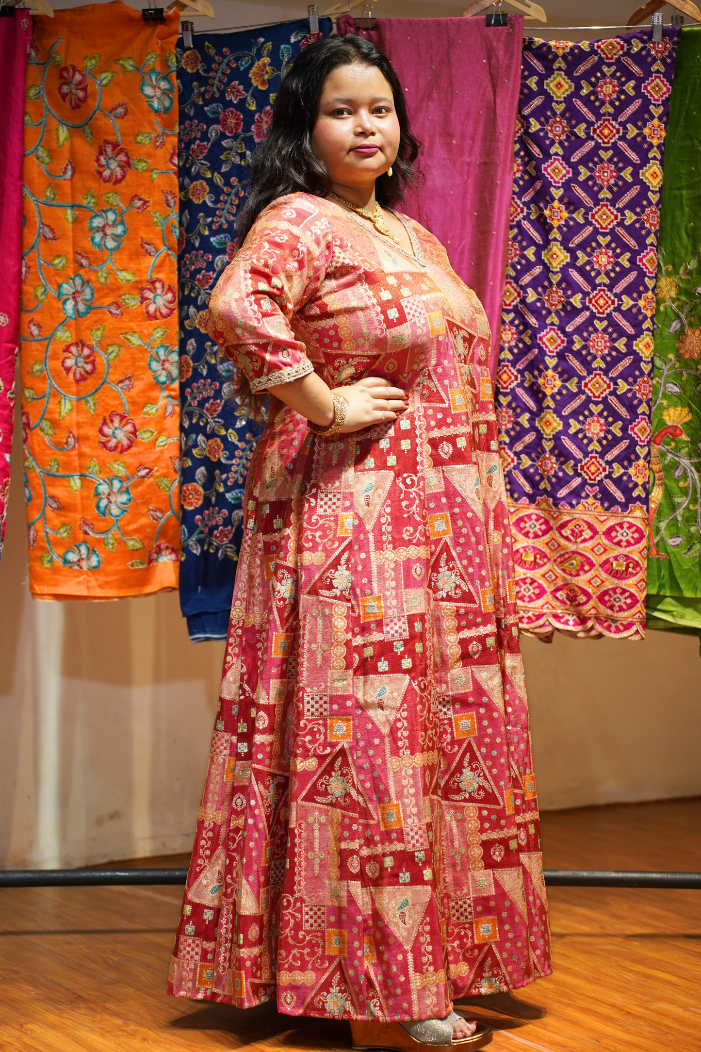 Vasudha Rubi Silk Dress with Jacquard Weave