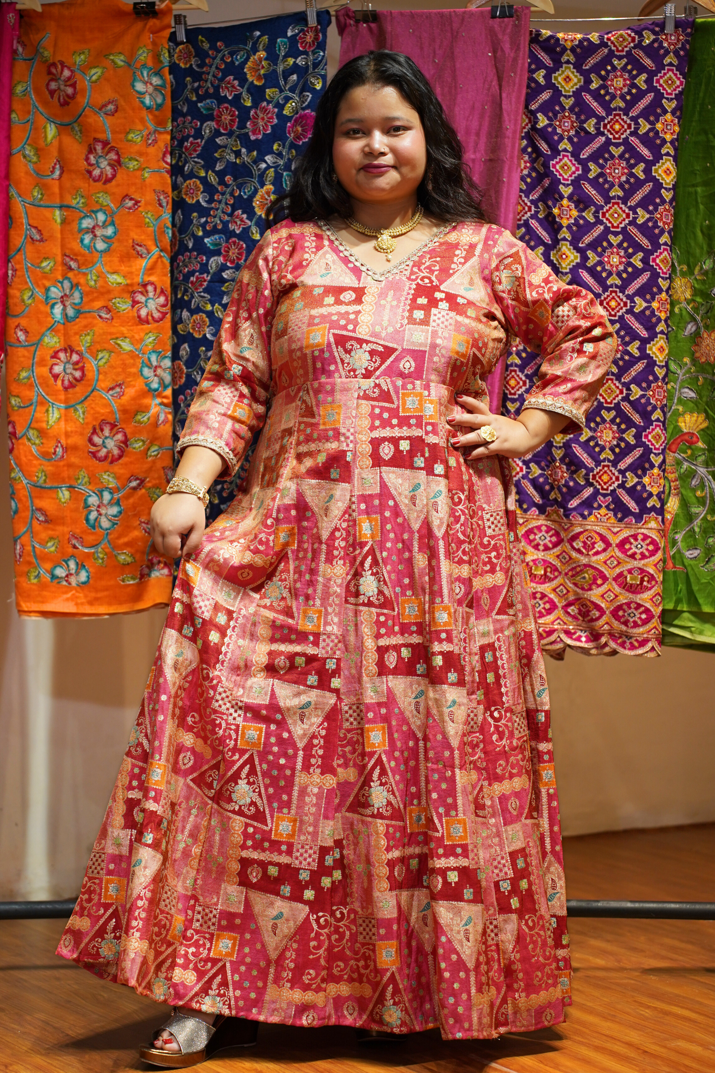 Vasudha Rubi Silk Dress with Jacquard Weave