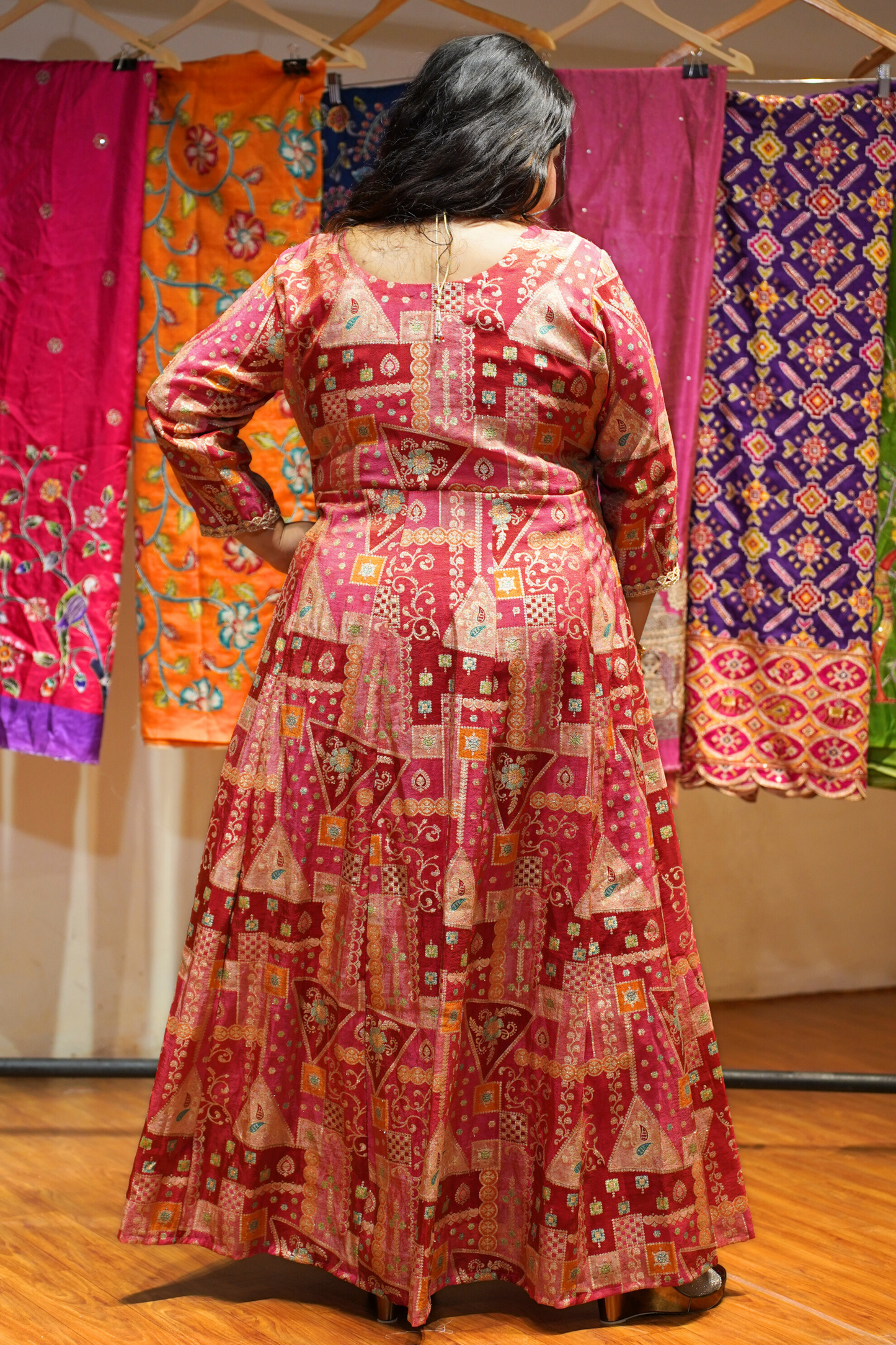 Vasudha Rubi Silk Dress with Jacquard Weave