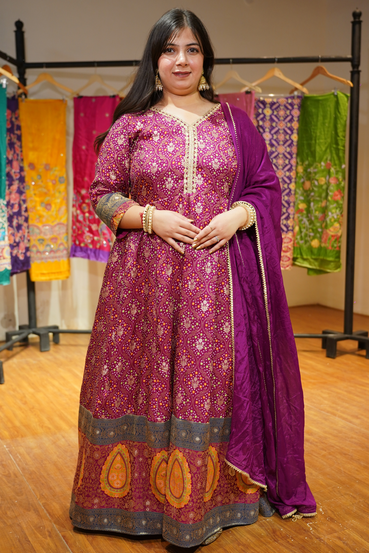 Vedika Wine Silk Dress with Jacquard Weave
