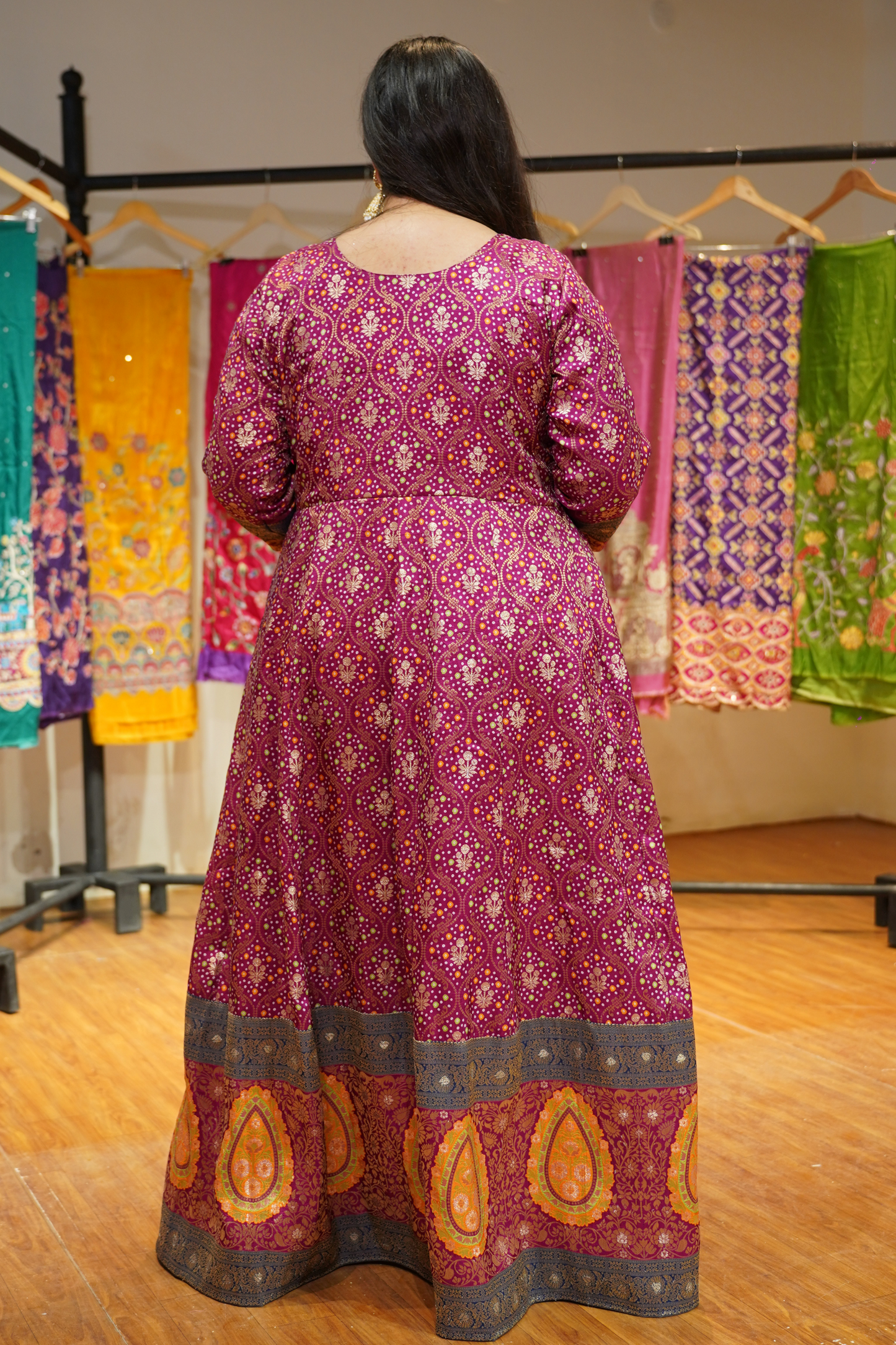 Vedika Wine Silk Dress with Jacquard Weave