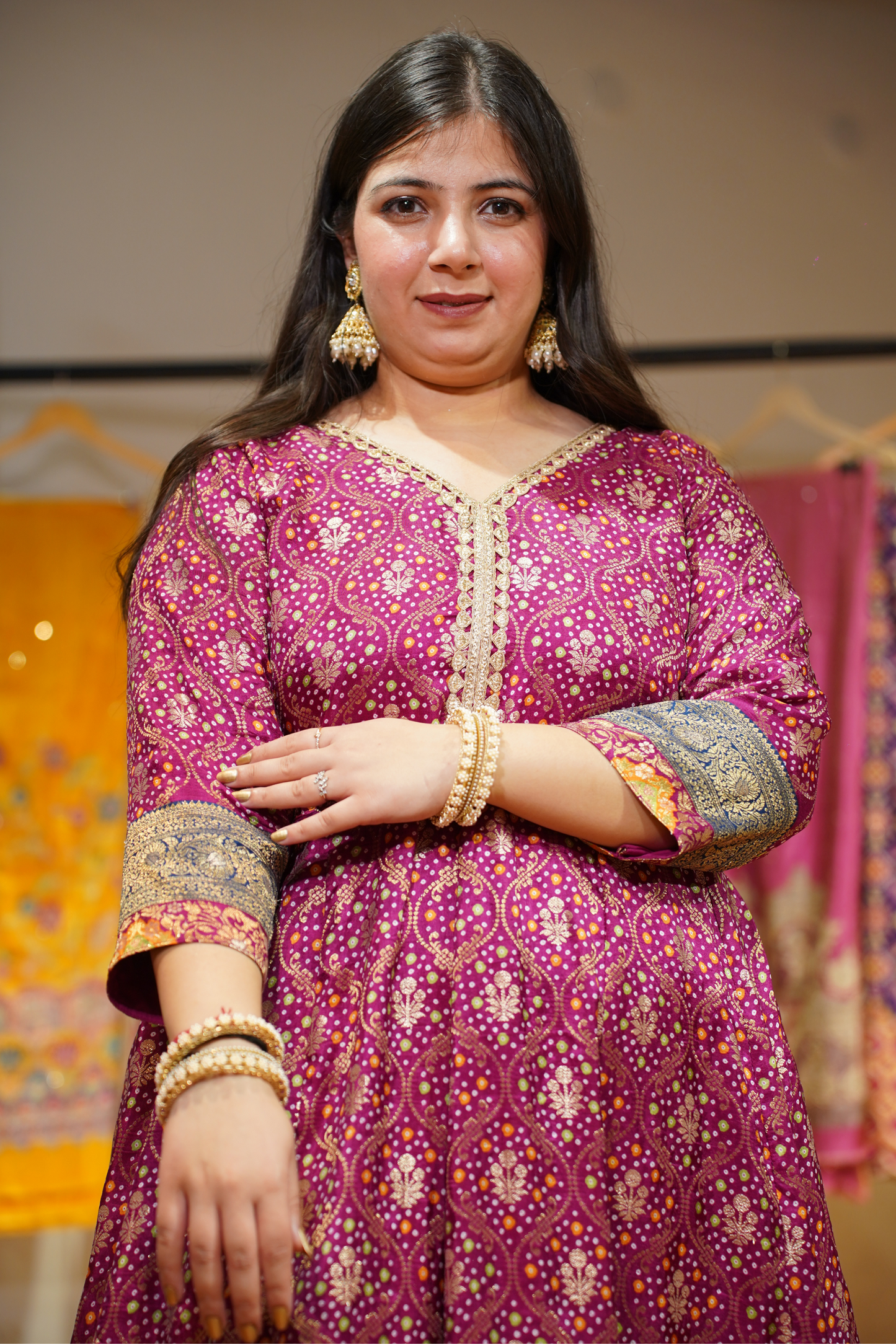 Vedika Wine Silk Dress with Jacquard Weave