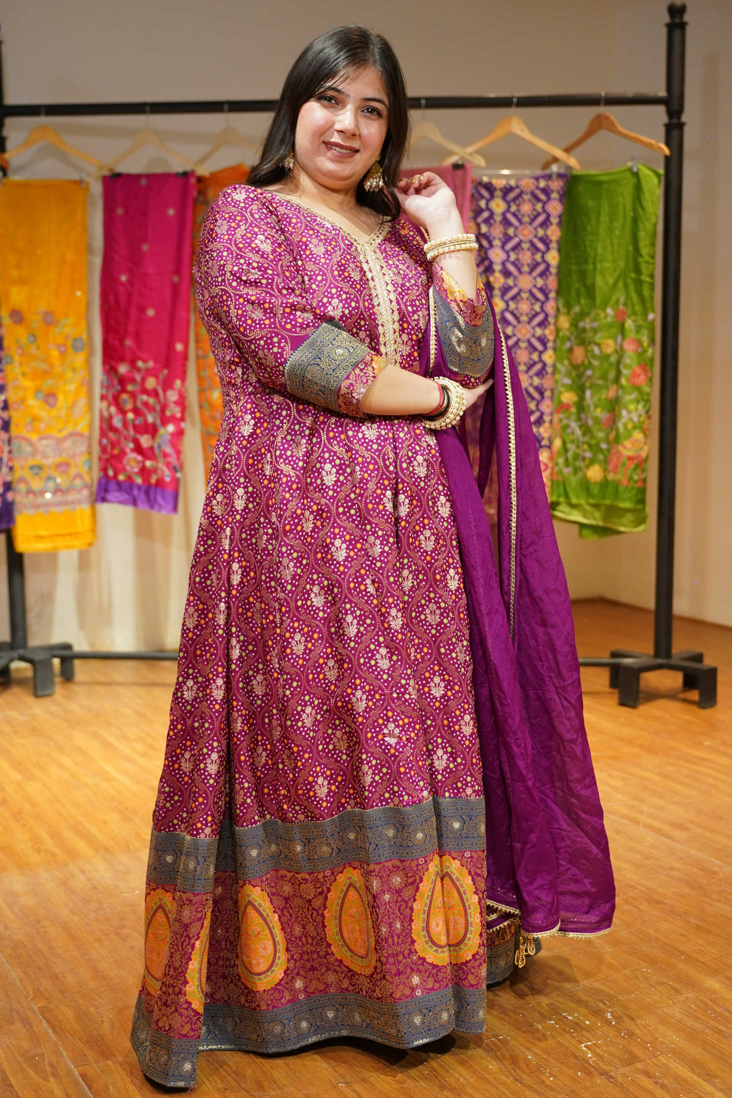 Vedika Wine Silk Dress with Jacquard Weave