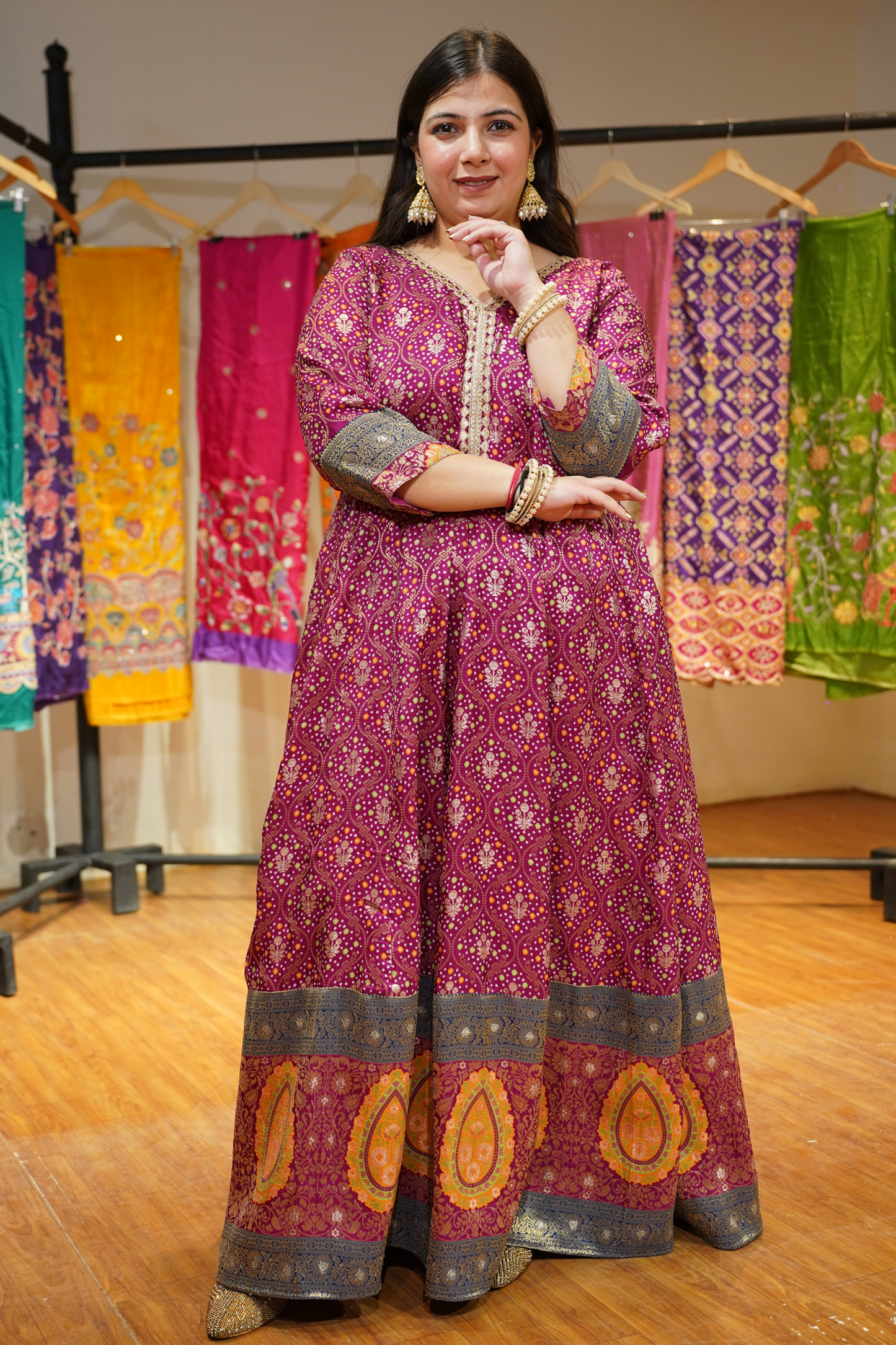 Vedika Wine Silk Dress with Jacquard Weave