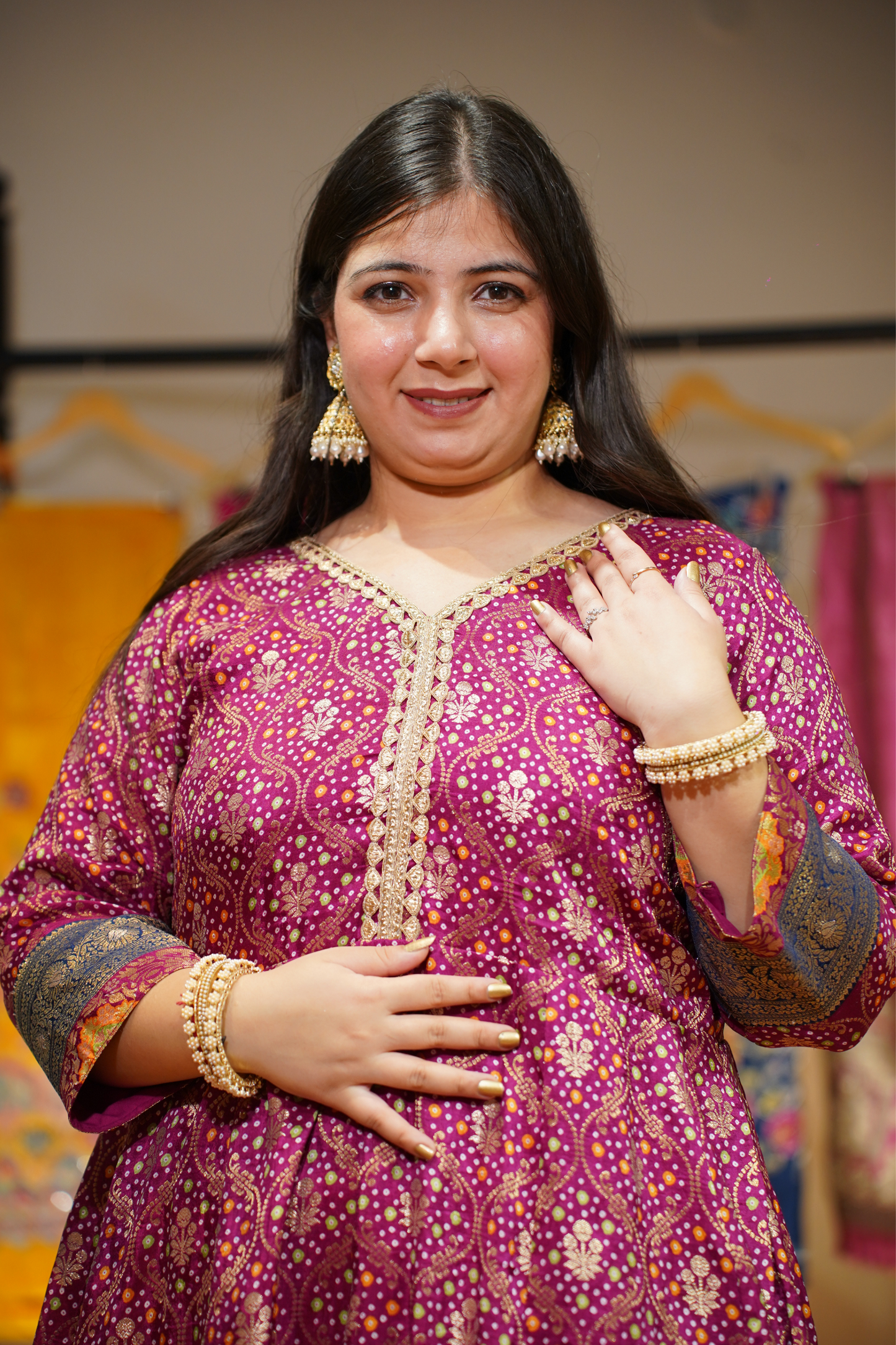 Vedika Wine Silk Dress with Jacquard Weave