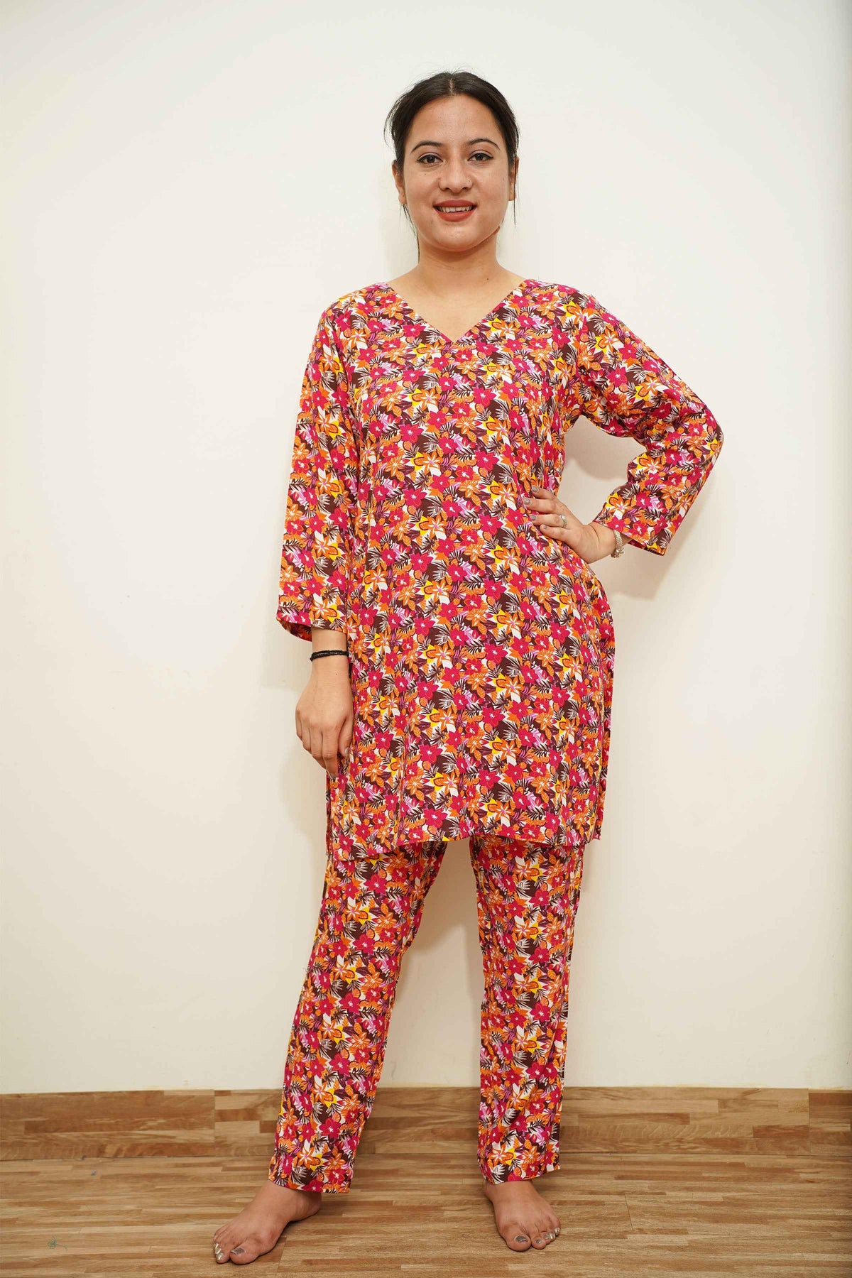 Vibrant Bloom Rayon Night Suit