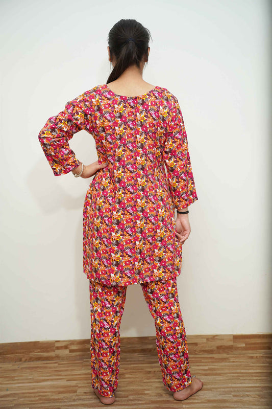 Vibrant Bloom Rayon Night Suit