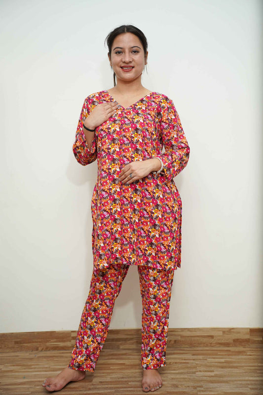 Vibrant Bloom Rayon Night Suit