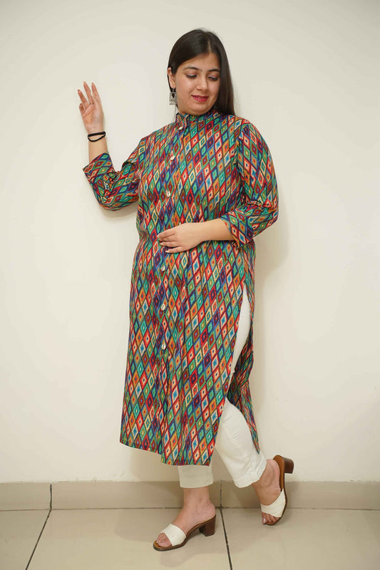 Vibrant Green Printed Cotton Kurti