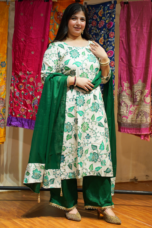 Vidhika Silk Suit Set with Floral Motifs