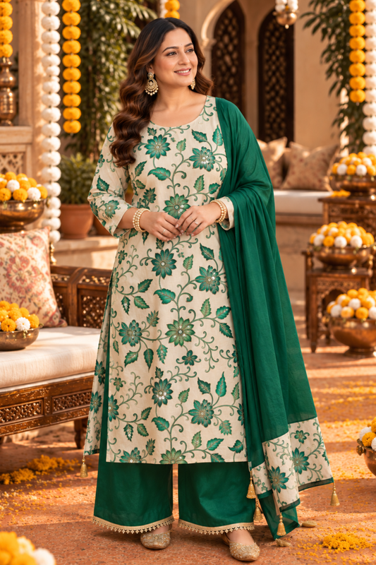 Vidhika Silk Suit Set with Floral Motifs