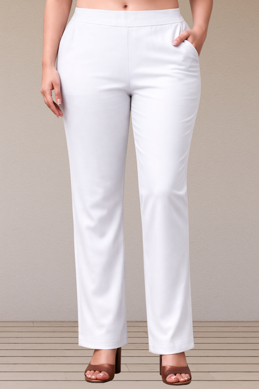 White Lycra Slub Pants