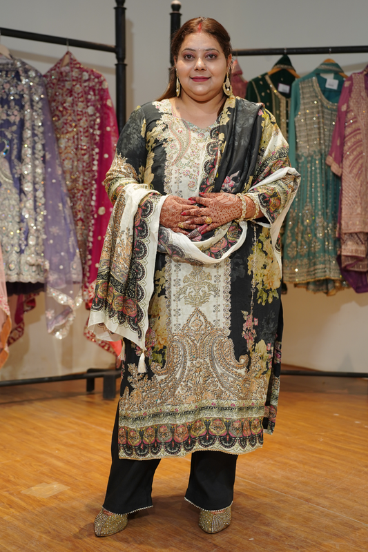 Zareen Karachi Muslin Suit with Aari Work