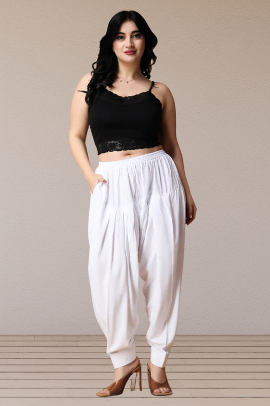 White Classic Rayon Salwar With Pocket