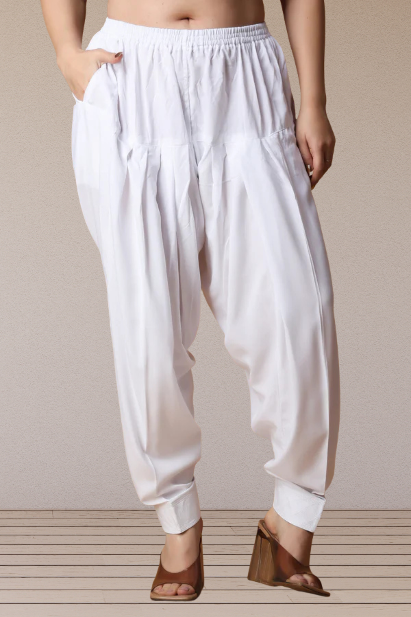 White Rayon Pleated Salwar