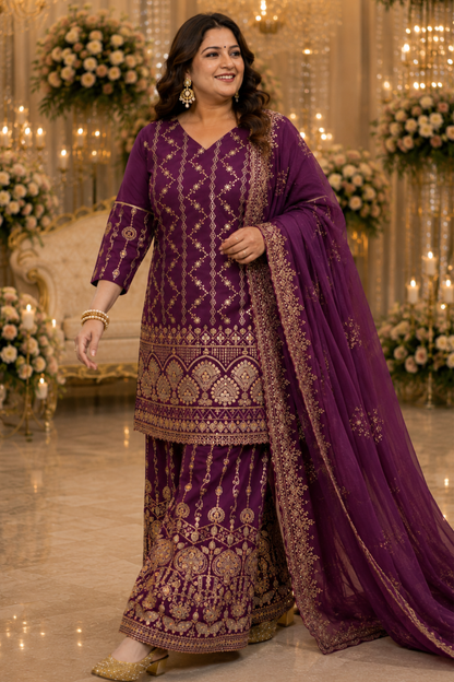 Garnet Glow Embroidered Georgette Suit