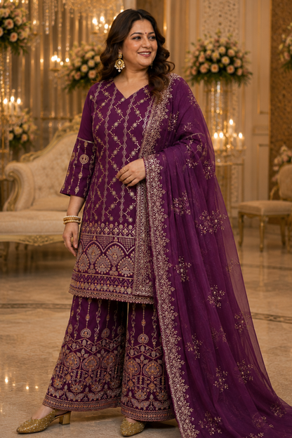 Garnet Glow Embroidered Georgette Suit