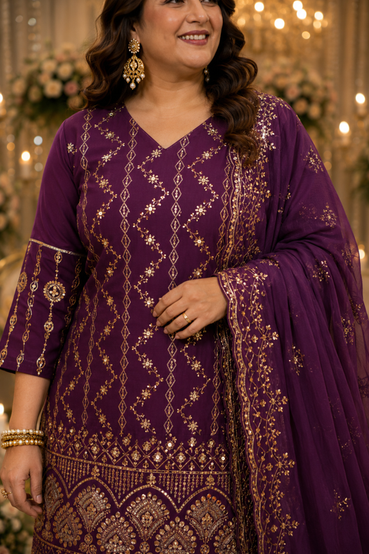 Garnet Glow Embroidered Georgette Suit