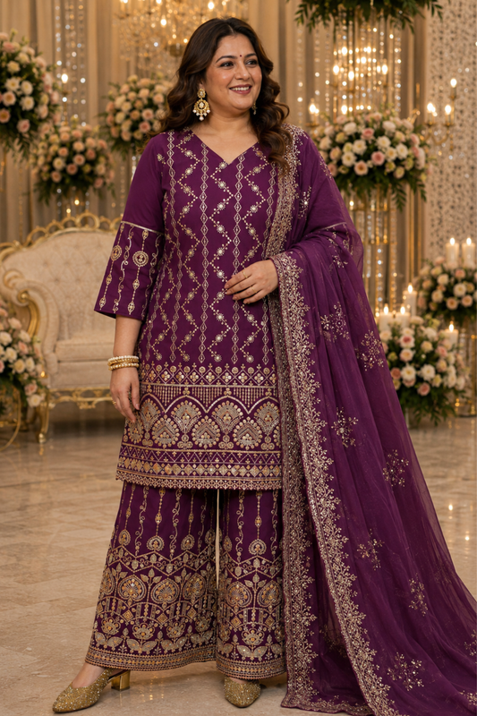 Garnet Glow Embroidered Georgette Suit