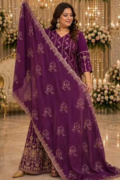 Garnet Glow Embroidered Georgette Suit
