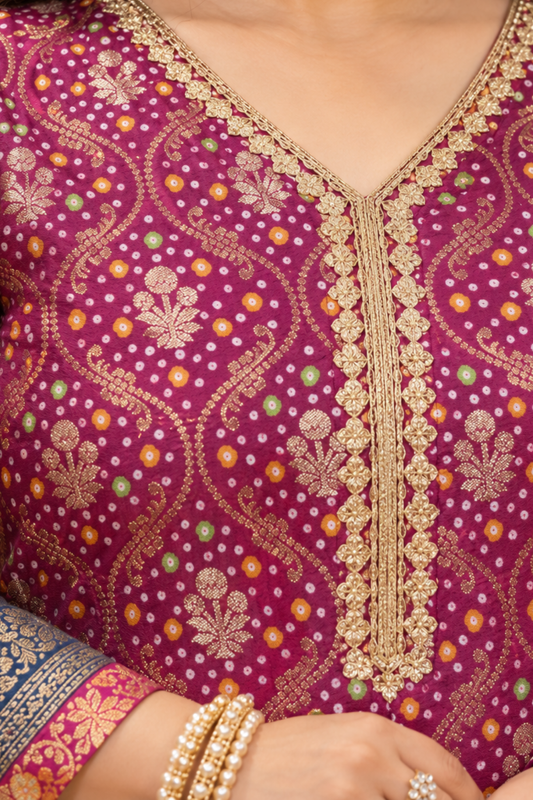 Vedika Wine Silk Dress with Jacquard Weave