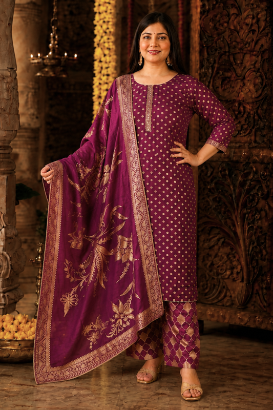 Merlot Wine Jacquard Pant Suit