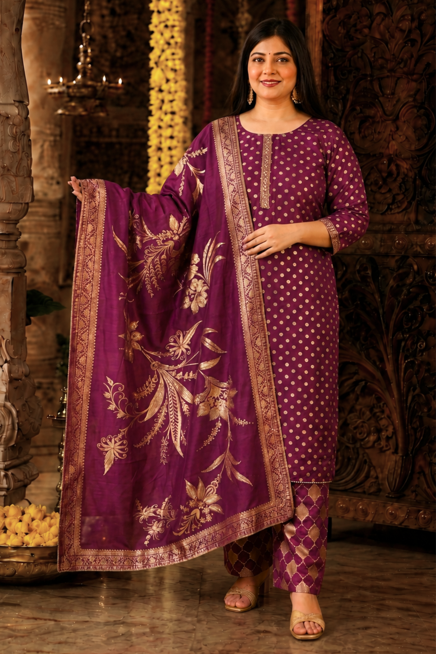 Merlot Wine Jacquard Pant Suit