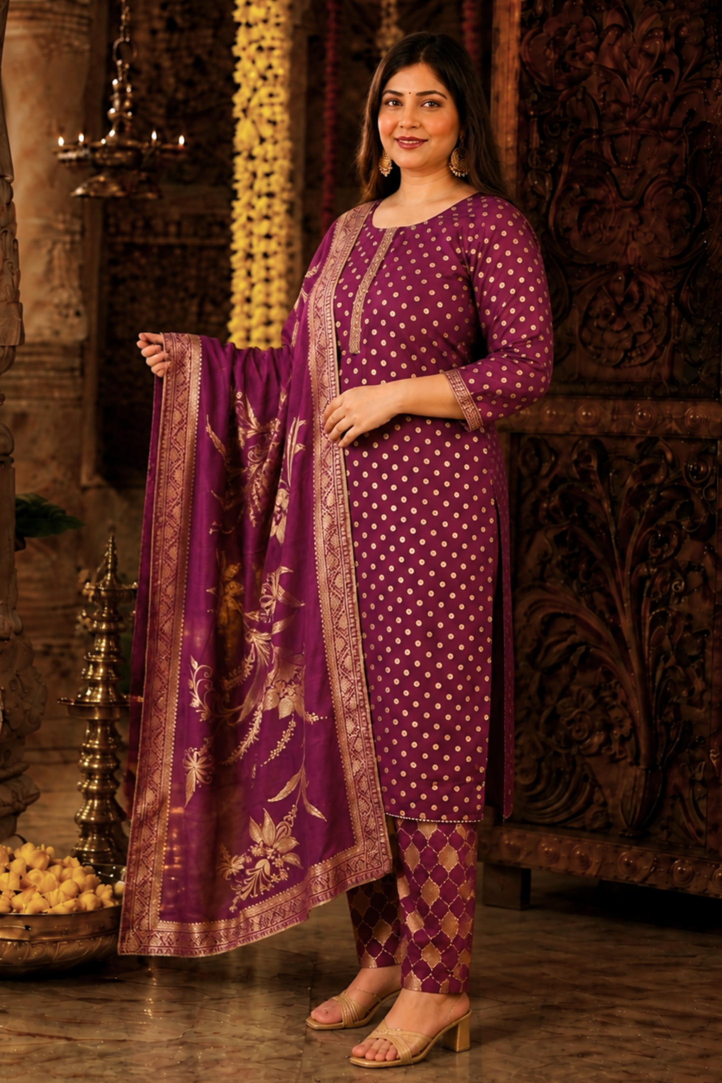 Merlot Wine Jacquard Pant Suit