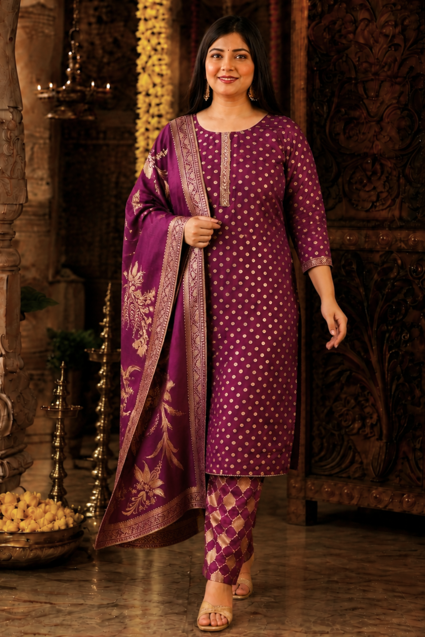 Merlot Wine Jacquard Pant Suit