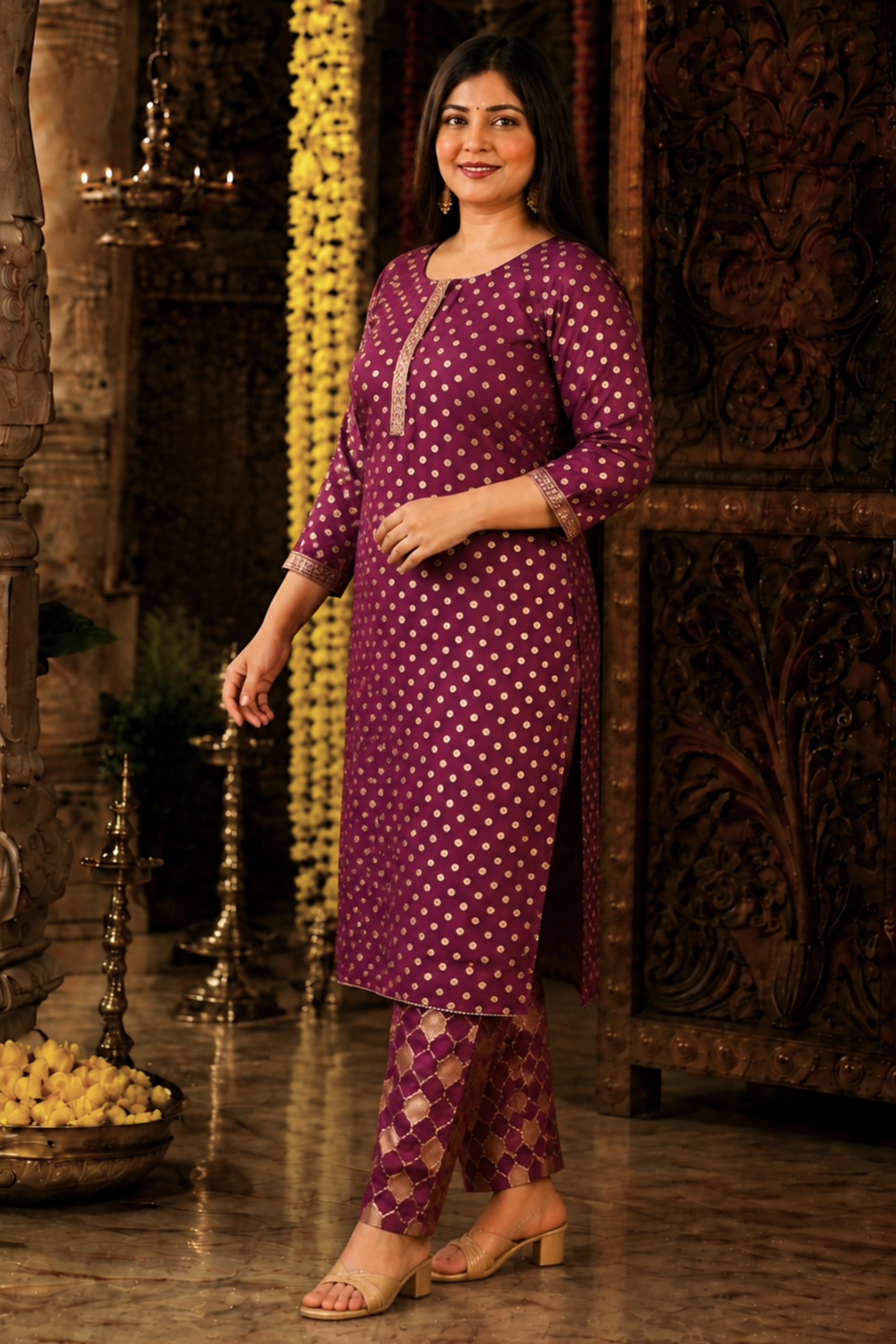 Merlot Wine Jacquard Pant Suit