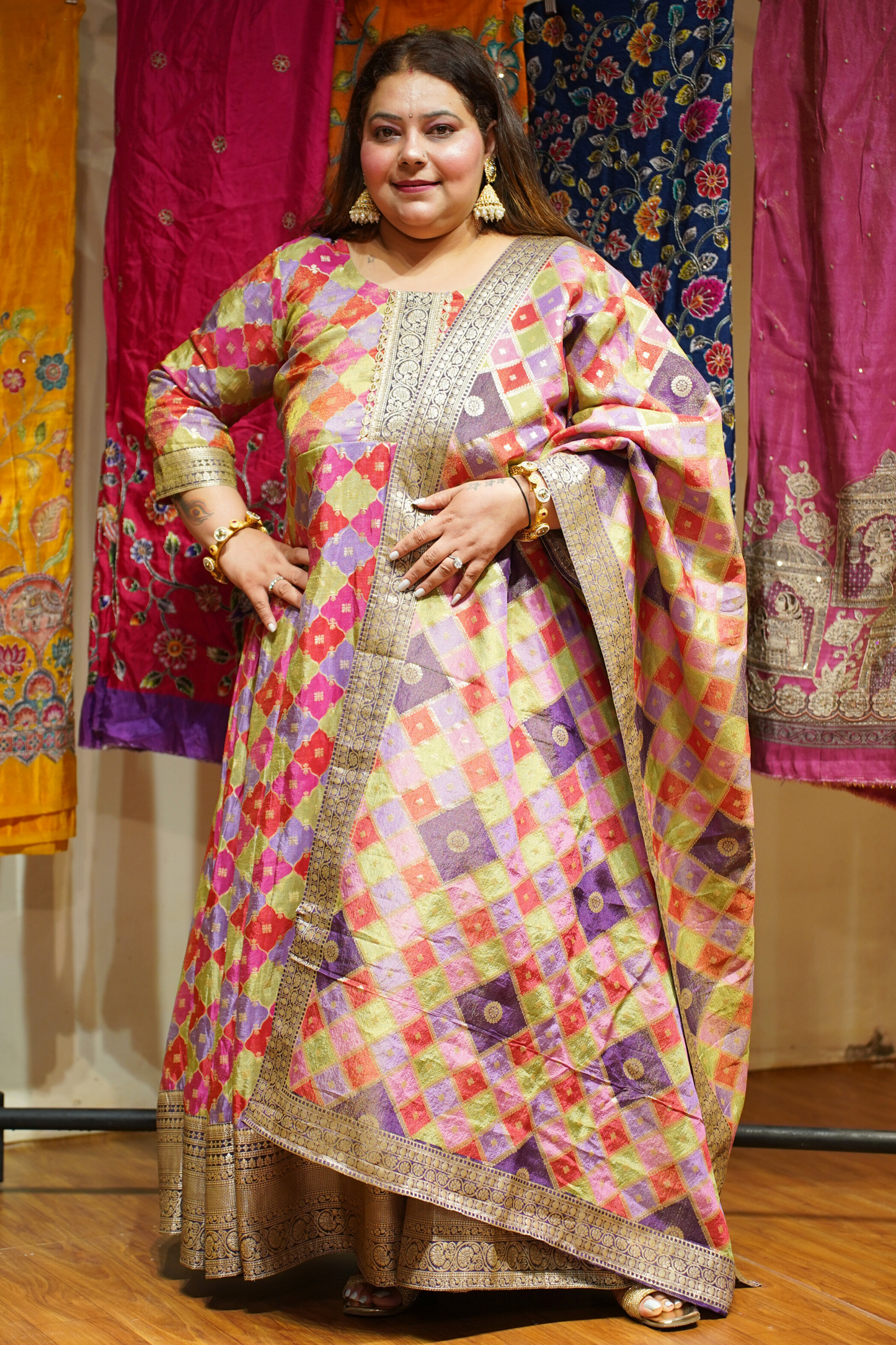Yamika Jacquard Woven Silk Dress with Dupatta