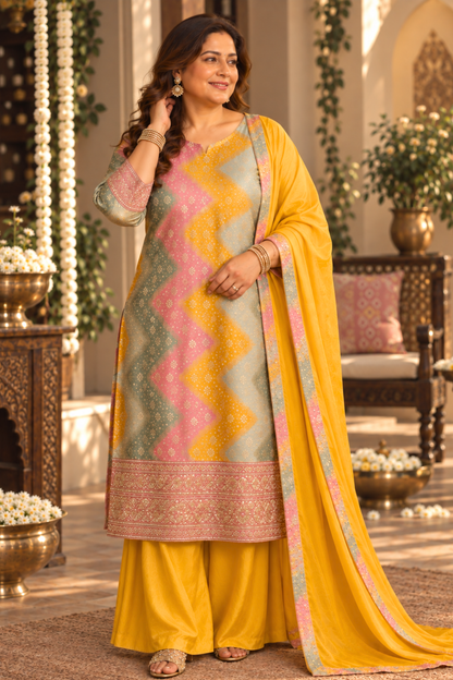 Swarna Silk Suit With Jacquard & Zari