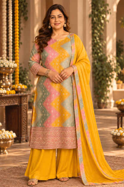 Swarna Silk Suit With Jacquard & Zari