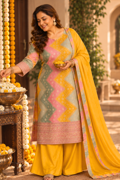 Swarna Silk Suit With Jacquard & Zari