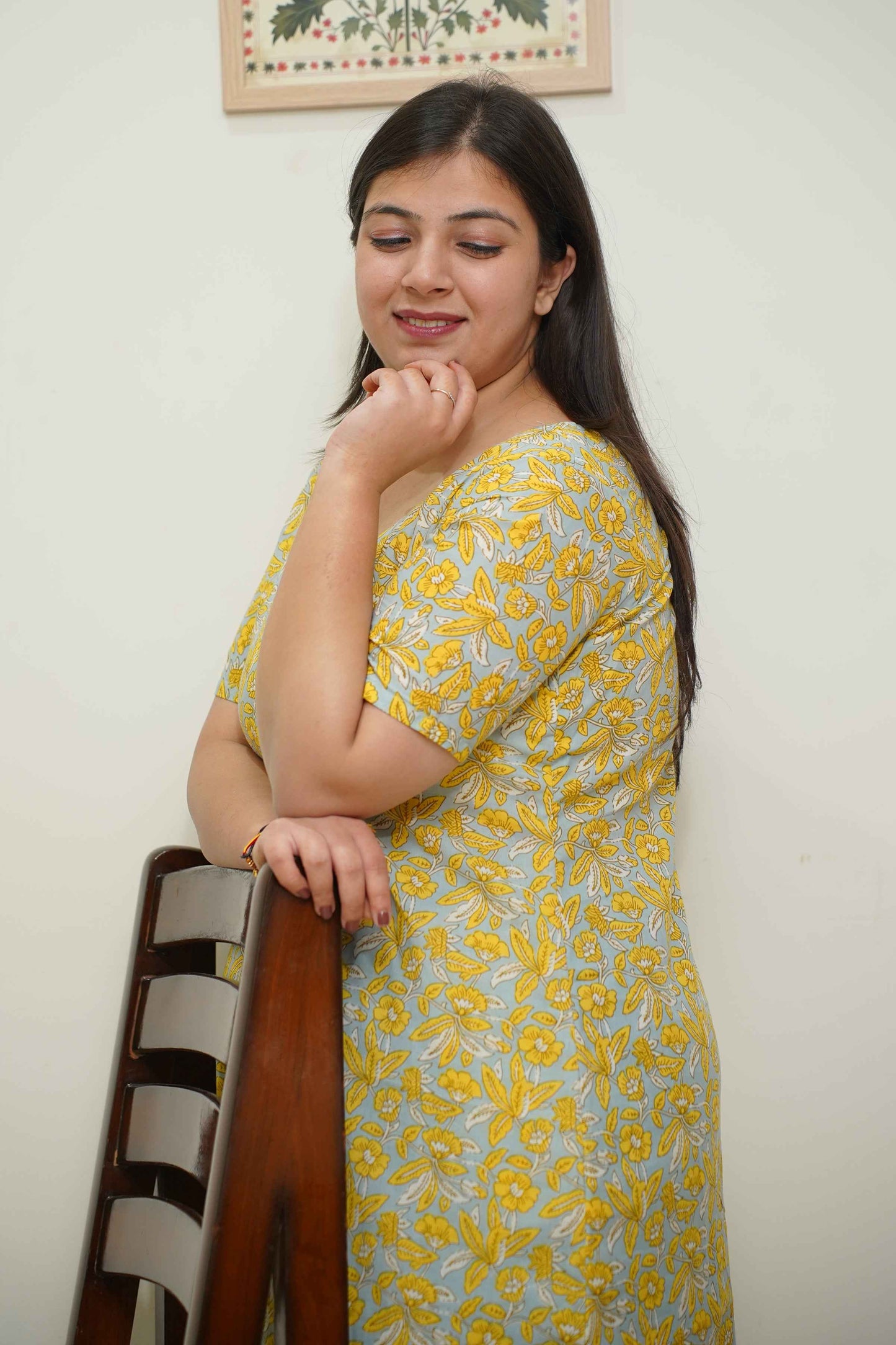 Yellow Floral Cotton Night Gown