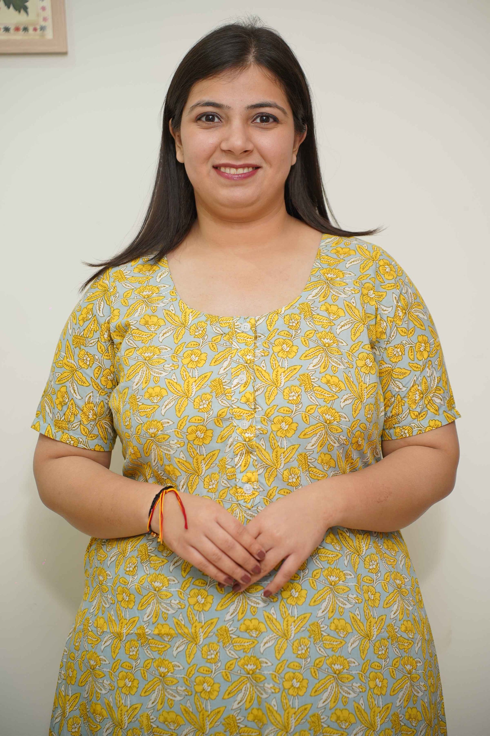 Yellow Floral Cotton Night Gown