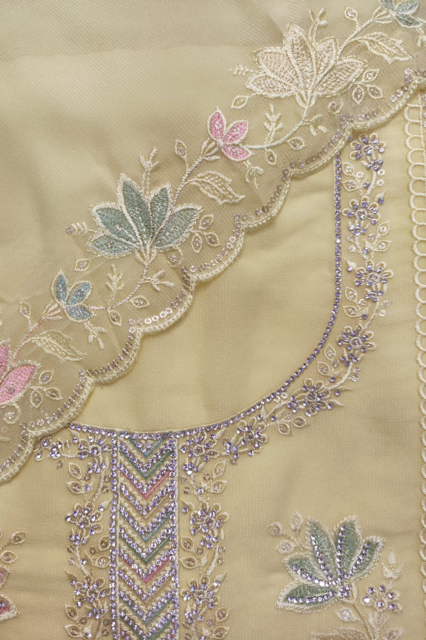 Yellow Georgette Suit with Stone Work