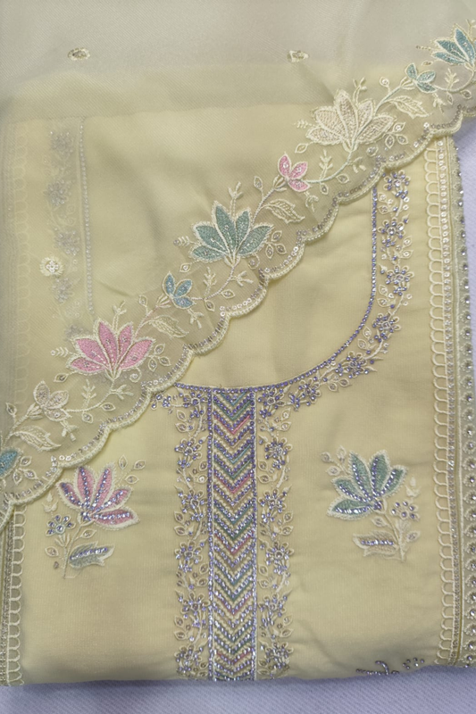 Yellow Georgette Suit with Stone Work